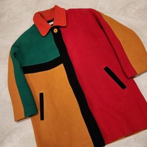 VTG Fairbrooke Womens Size 6 Color Block Wool Coat Union Made Colorful Jacket